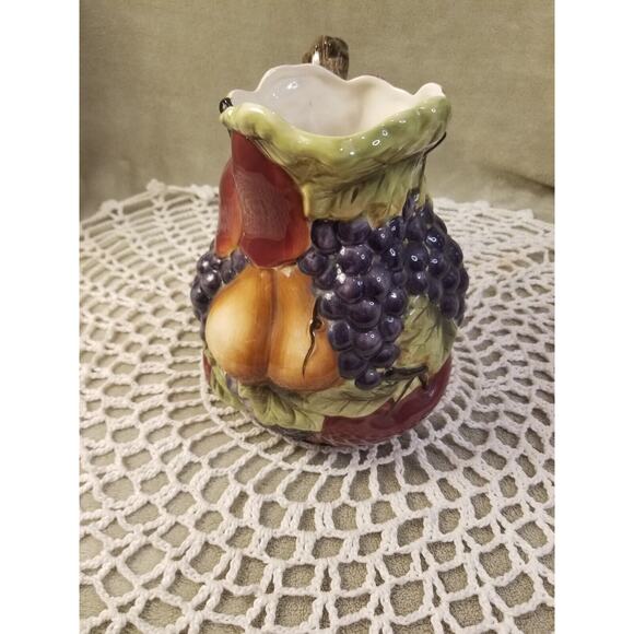Home Interiors Sonoma Villa Fall Fruit Pitcher Hand Painted Glazed Earthenware - Picture 3 of 12